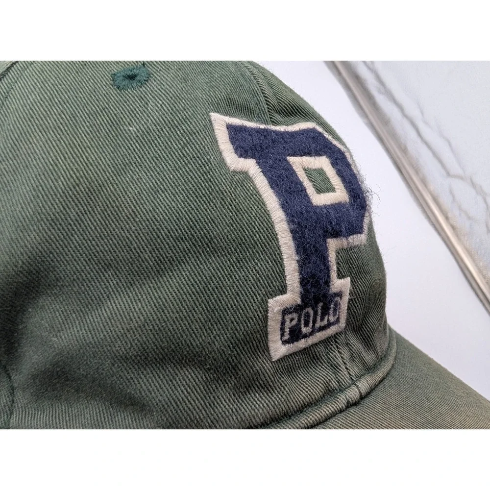 Polo Ralph Lauren Green Chenille P Patch Baseball Cap Adjustable Hat